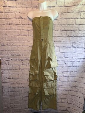 Strapless Olive Cargo Jumpsuit